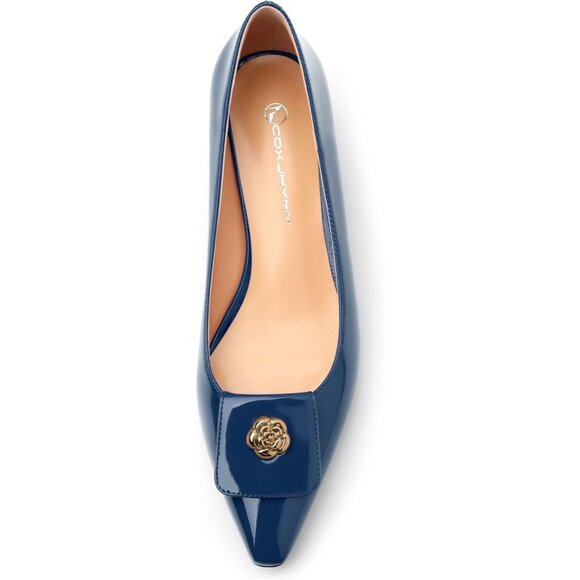 Royal Blue Patent Low Heel Women Shoes Classic Dress Pumps Elegant Office Style - Picture 3 of 5
